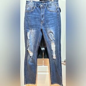 NWT Fashion nova Blue Distressed Women Jeans size 11